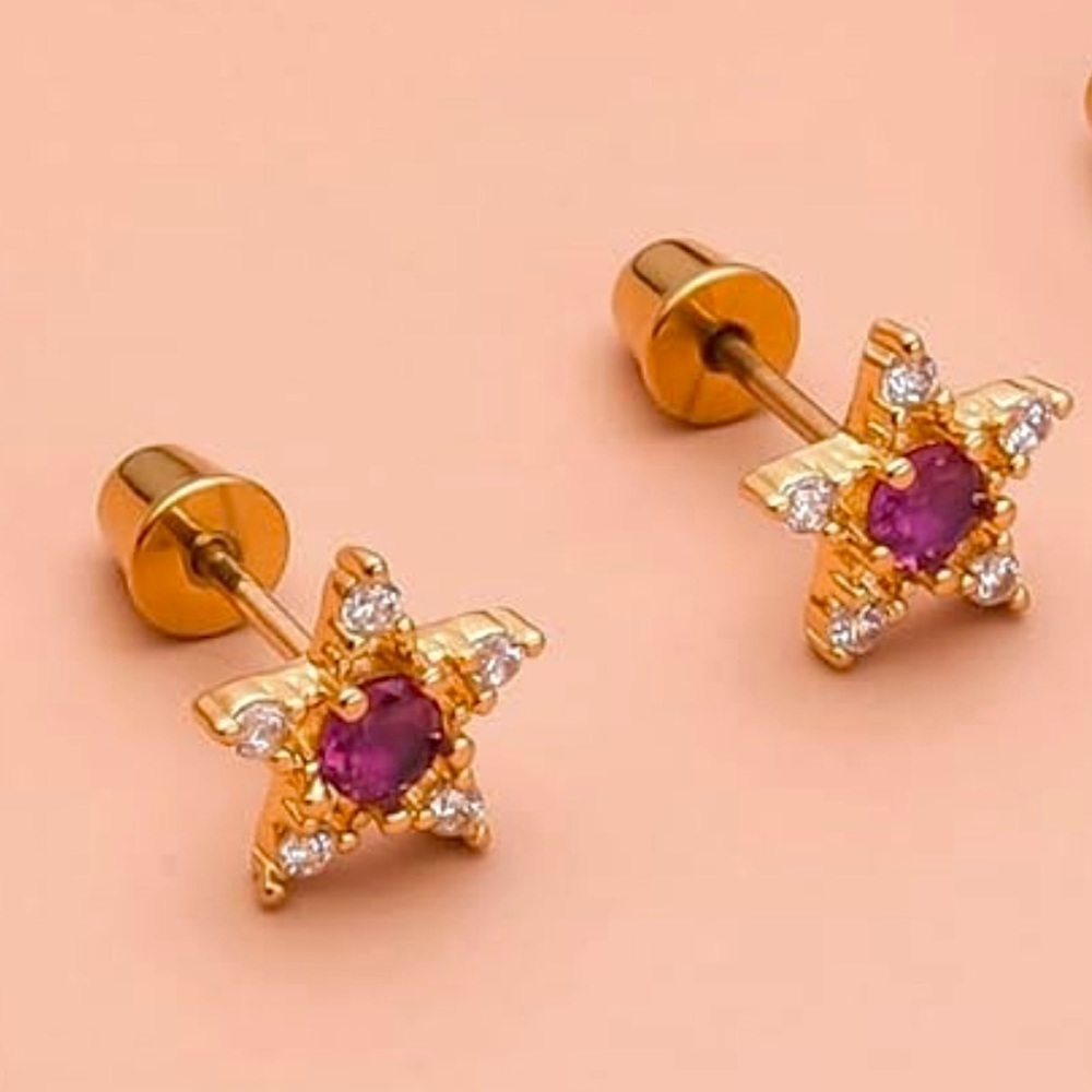 Red Jewel Star Stud Earrings with White Gems Star Celestial Women’s Earrings ✨💖